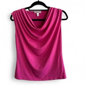 Y2K Hot Pink Rhinestone Sleeveless Cowl Neck Women’s Size Small